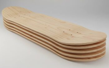 7-ply Canadian maple skateboard deck layers showing wood grain and construction